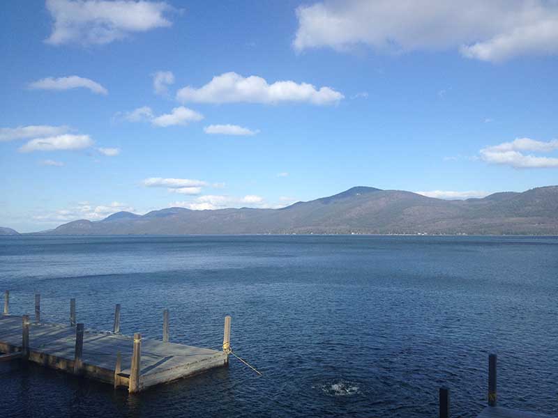 View of a dock on Lake George from Bolton landing