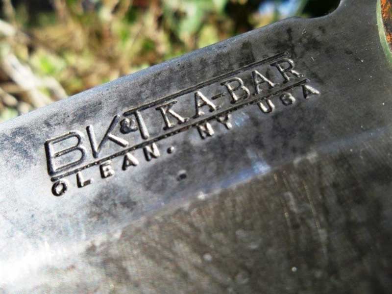 Close up of origin stamp on a Ka-Bar Knife