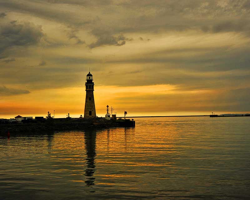 Buffalo Lighthouse on Lake Erie at Sunset