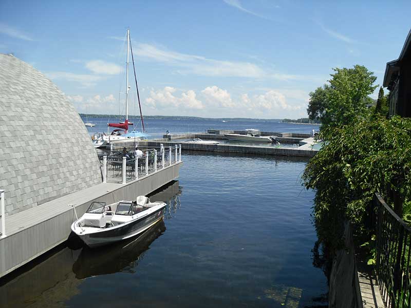 View of a marina on Lake Ontario in Sackets HArbor NY